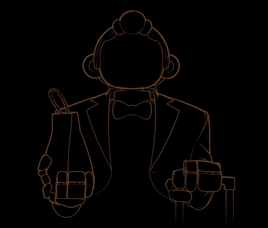 Line drawing of a Nimo robot at work